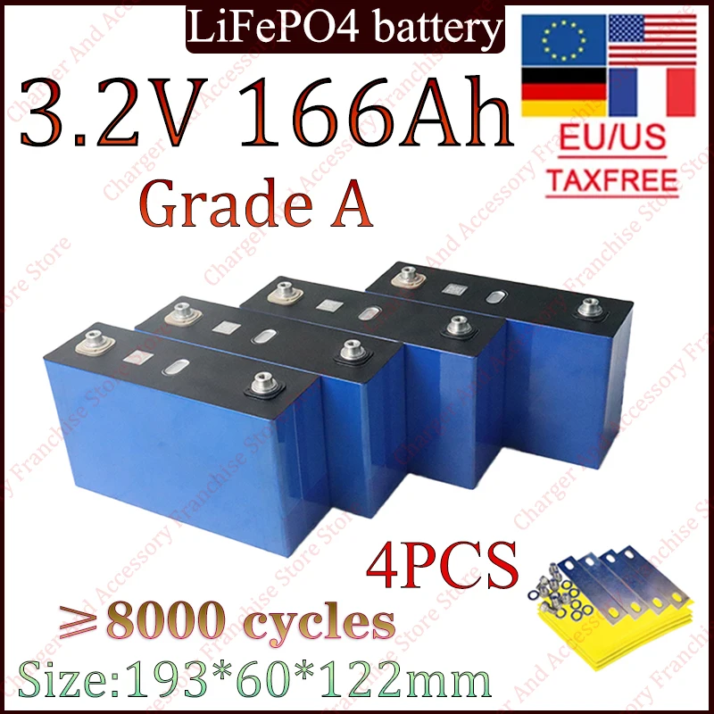 4 шт. новая аккумуляторная батарея LiFePO4 3,2 В 166 Ач, подходит для хранения солнечной энергии 12 В, резервная портативная батарея, уровень A Duty Free
4 шт. новая аккумуляторная батарея LiFePO4 3,2 В 166 Ач, подходит для хранения солнечной энергии 12 В, резервная портативная батарея, уровень A Duty Free