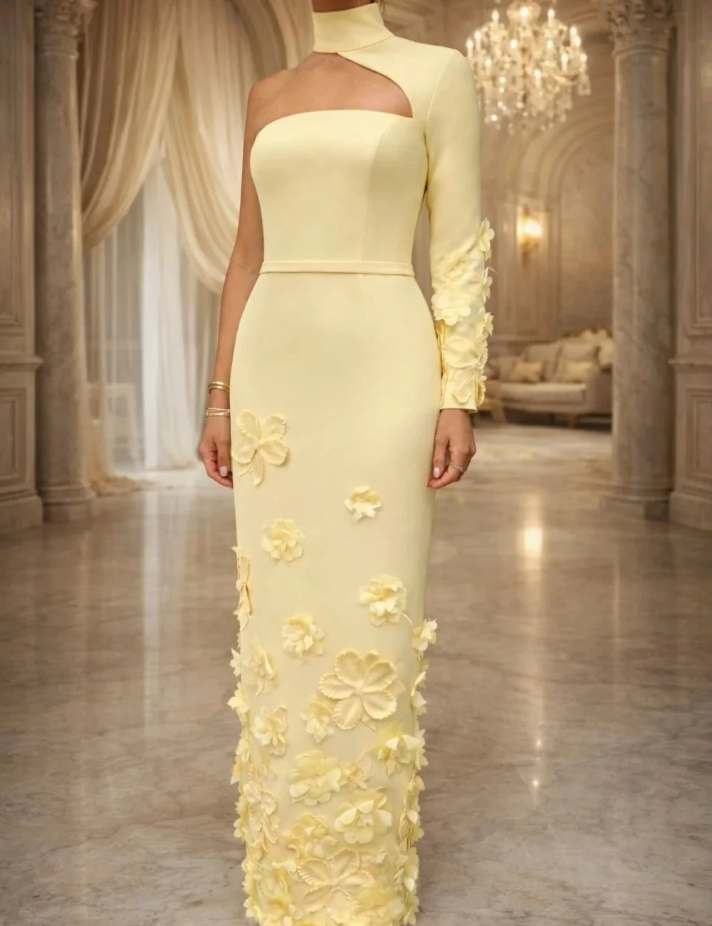 Yellow Floral Long Sleeves Bespoke Occasion Gown Evening Dresses Prom Pastrol Unisex Jersey Retro Dubai Saudi Arabic Customized
Yellow Floral Long Sleeves Bespoke Occasion Gown Evening Dresses Prom Pastrol Unisex Jersey Retro Dubai Saudi Arabic Customized