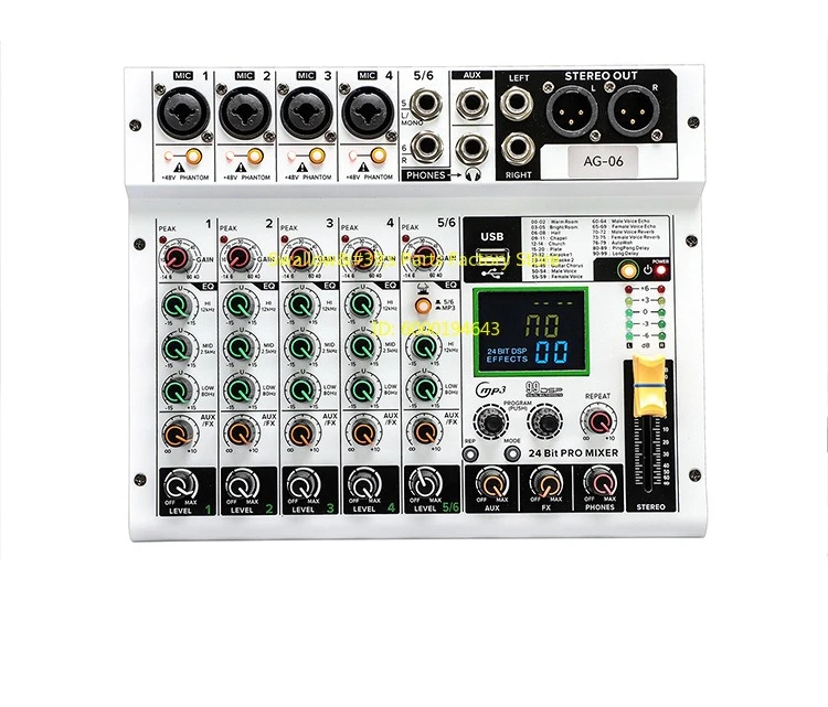 AG-06 6-way mixer with USB independent 48V phantom home Bluetooth mixer
AG-06 6-way mixer with USB independent 48V phantom home Bluetooth mixer