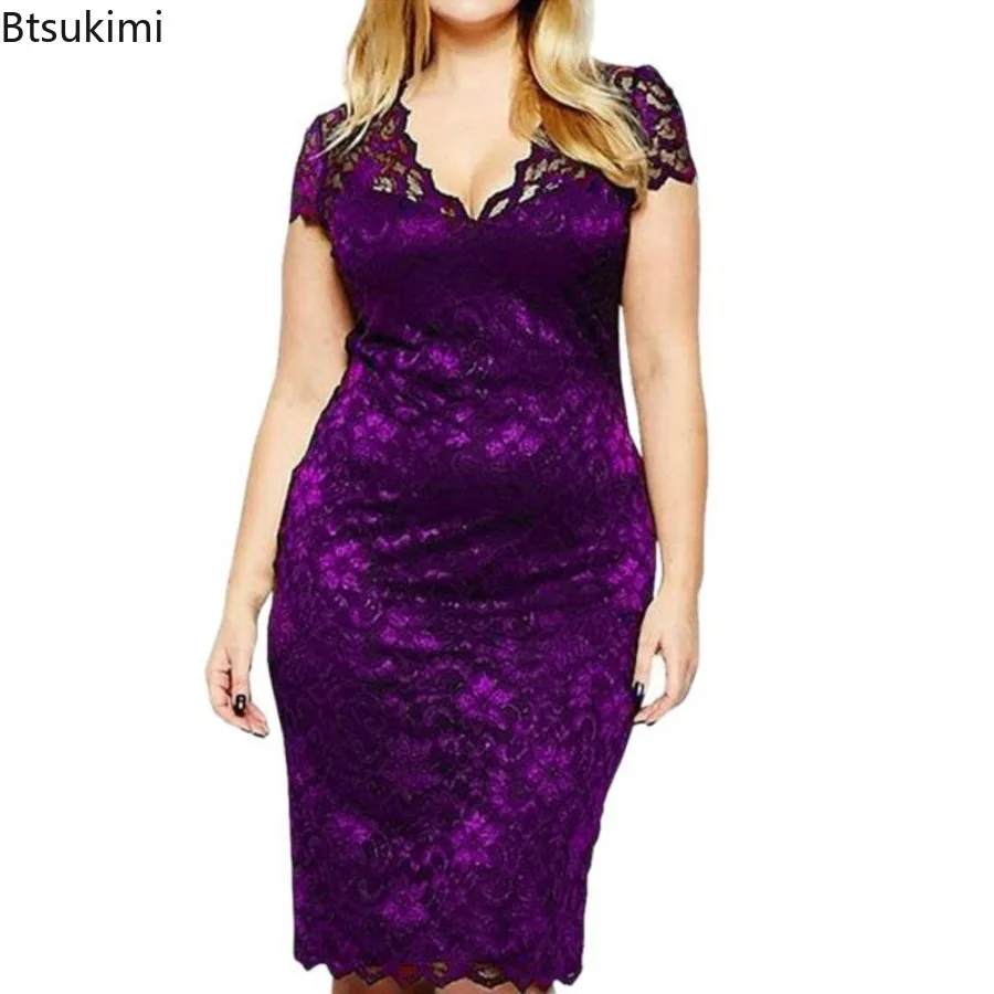 2025Summer Women's See-through Lace Patchwork Midi Dress Sexy Deep V-neck Short Sleeve Bodycon Dress Women Evening Party Dresses
2025Summer Women's See-through Lace Patchwork Midi Dress Sexy Deep V-neck Short Sleeve Bodycon Dress Women Evening Party Dresses