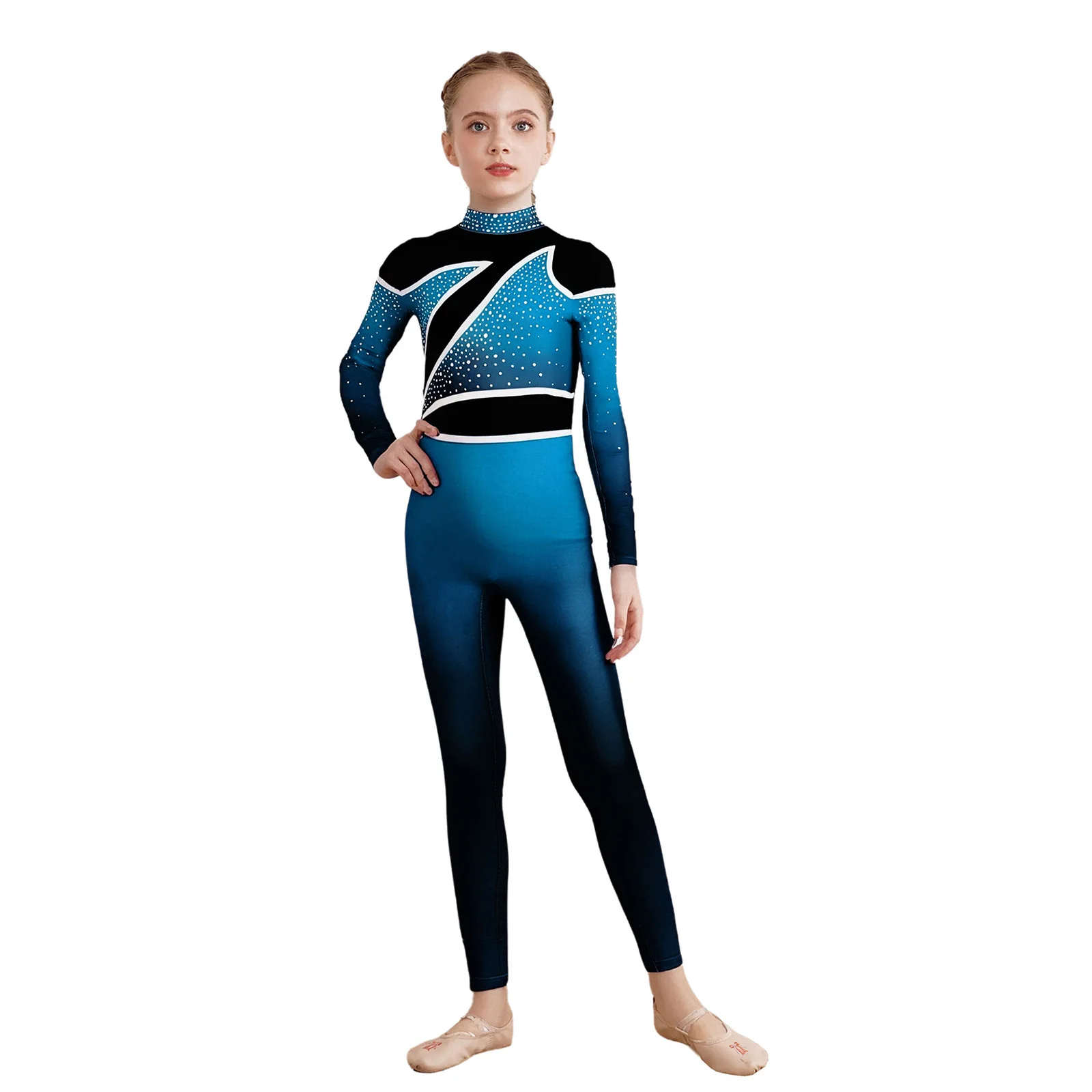 Girls Ballet Gymnastics Performance Costumes Full Bodysuit Color Block Rhinestones Jumpsuit for Dance Competition Figure Skating 
Girls Ballet Gymnastics Performance Costumes Full Bodysuit Color Block Rhinestones Jumpsuit for Dance Competition Figure Skating