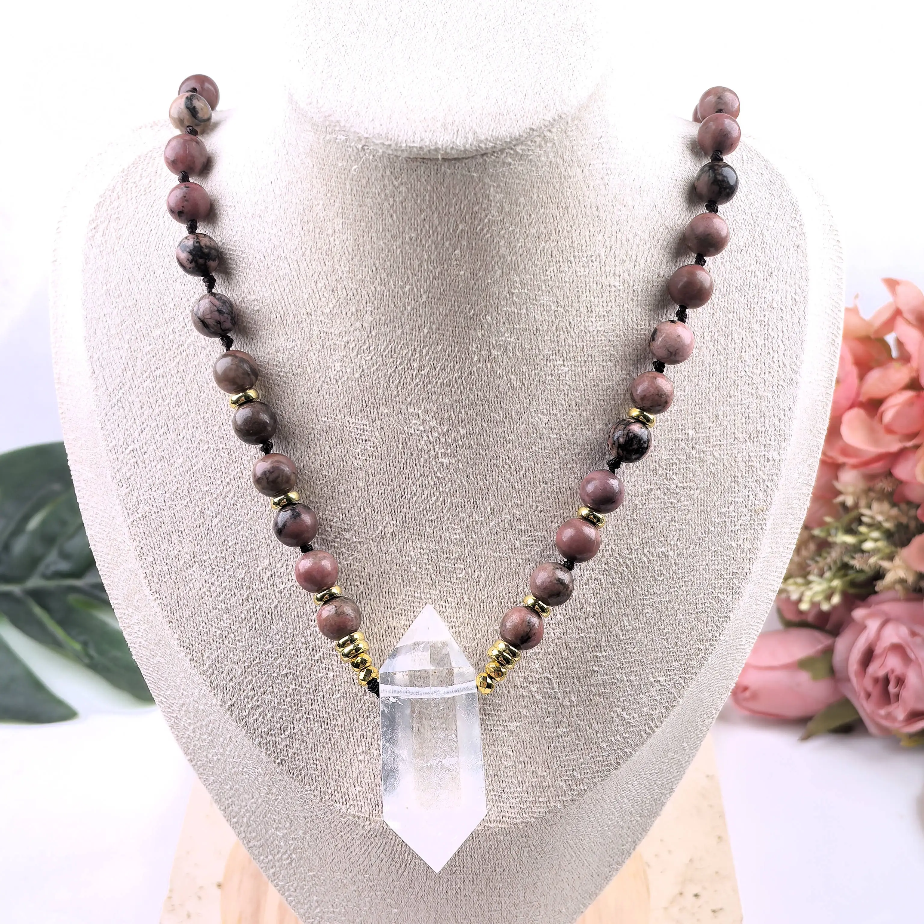 Healing Quartz Chakra Crystal Double Point Pendant Yoga Mala Prayer Necklaces Knot Handmade Rhodonite Round Beads Jewelry,QC0198
Healing Quartz Chakra Crystal Double Point Pendant Yoga Mala Prayer Necklaces Knot Handmade Rhodonite Round Beads Jewelry,QC0198