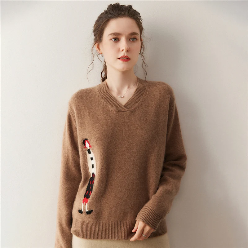 England Style Women Sweater's Pullover 100% Cashmere Sweater Long Sleeve V-Neck Pullover Warm Autumn Winter Casual Knitwear Cute
England Style Women Sweater's Pullover 100% Cashmere Sweater Long Sleeve V-Neck Pullover Warm Autumn Winter Casual Knitwear Cute