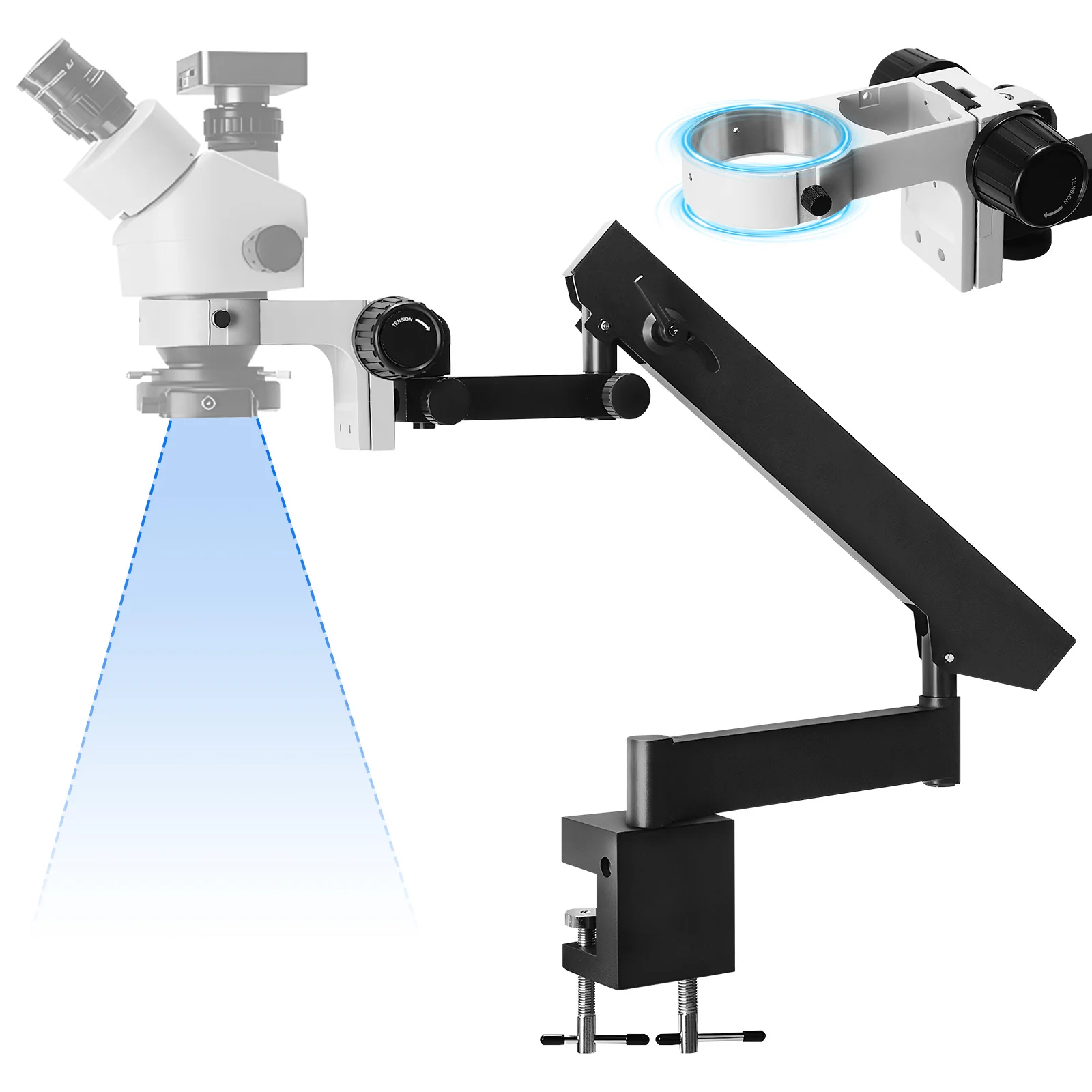 Articulated Arm Clamp Stand Holder Telescopic Folding Trinocular/Binocular Stereo Microscope Boom Bracket with Table Clip
Articulated Arm Clamp Stand Holder Telescopic Folding Trinocular/Binocular Stereo Microscope Boom Bracket with Table Clip