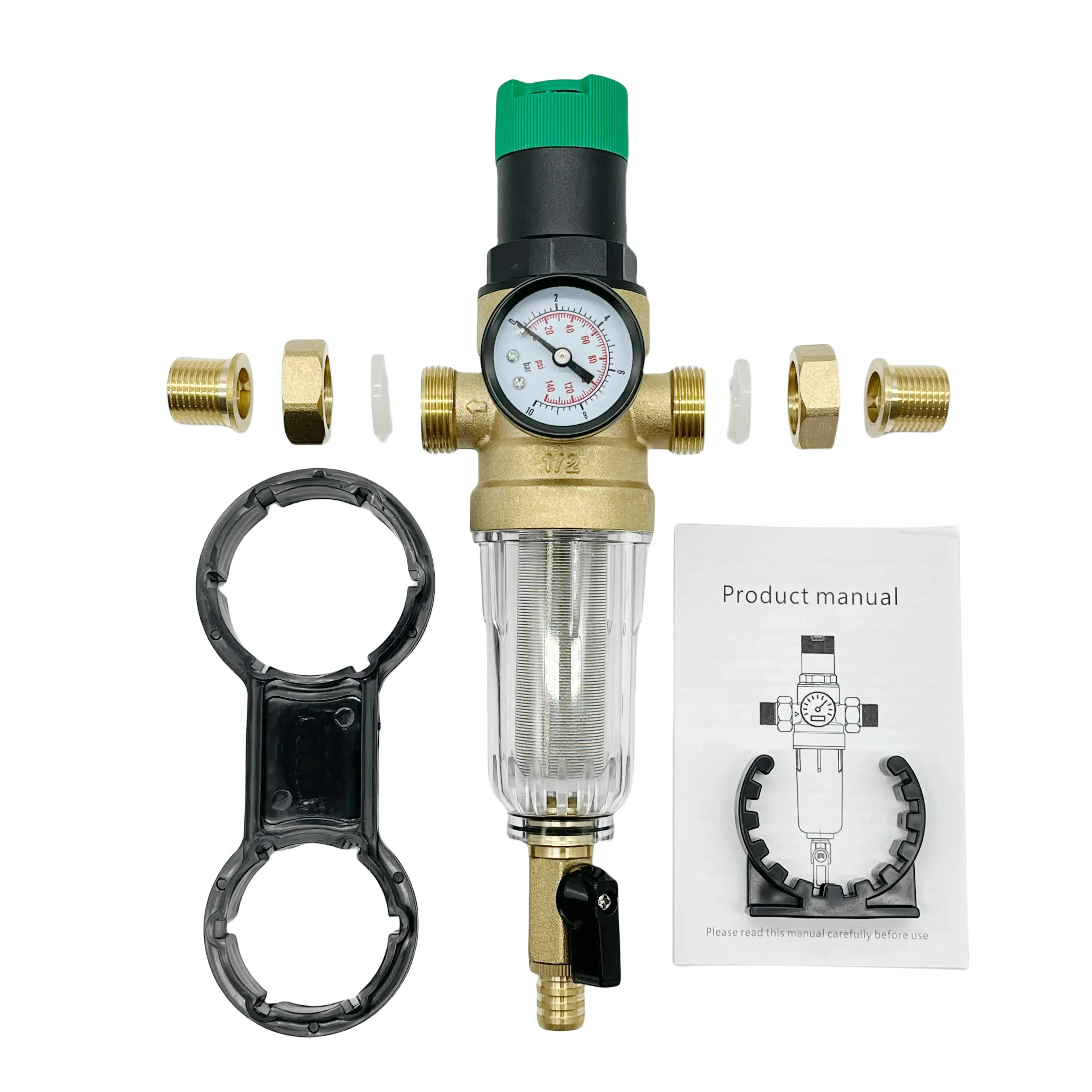 Whole House Spin Down Sediment Filter with Manual Pressure Adjustment Reusable 50-Micron SS Filter creen, GHT 1"&NPT 3/4" Ports
Whole House Spin Down Sediment Filter with Manual Pressure Adjustment Reusable 50-Micron SS Filter creen, GHT 1"&NPT 3/4" Ports