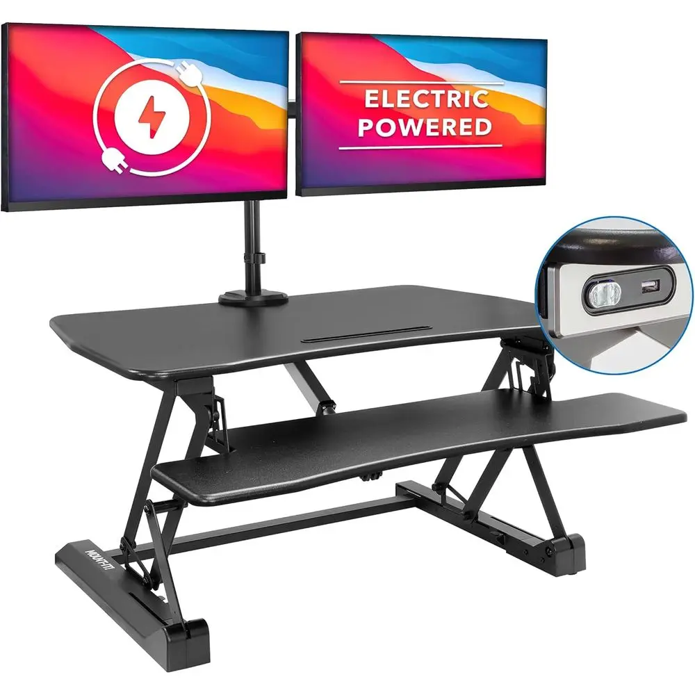 Dual Monitor Electric Desk Converter, 35.4 Wide Work Surface, Adjustable Stand-Up Desk with Keyboard Tray, USB Port, Black
Dual Monitor Electric Desk Converter, 35.4 Wide Work Surface, Adjustable Stand-Up Desk with Keyboard Tray, USB Port, Black