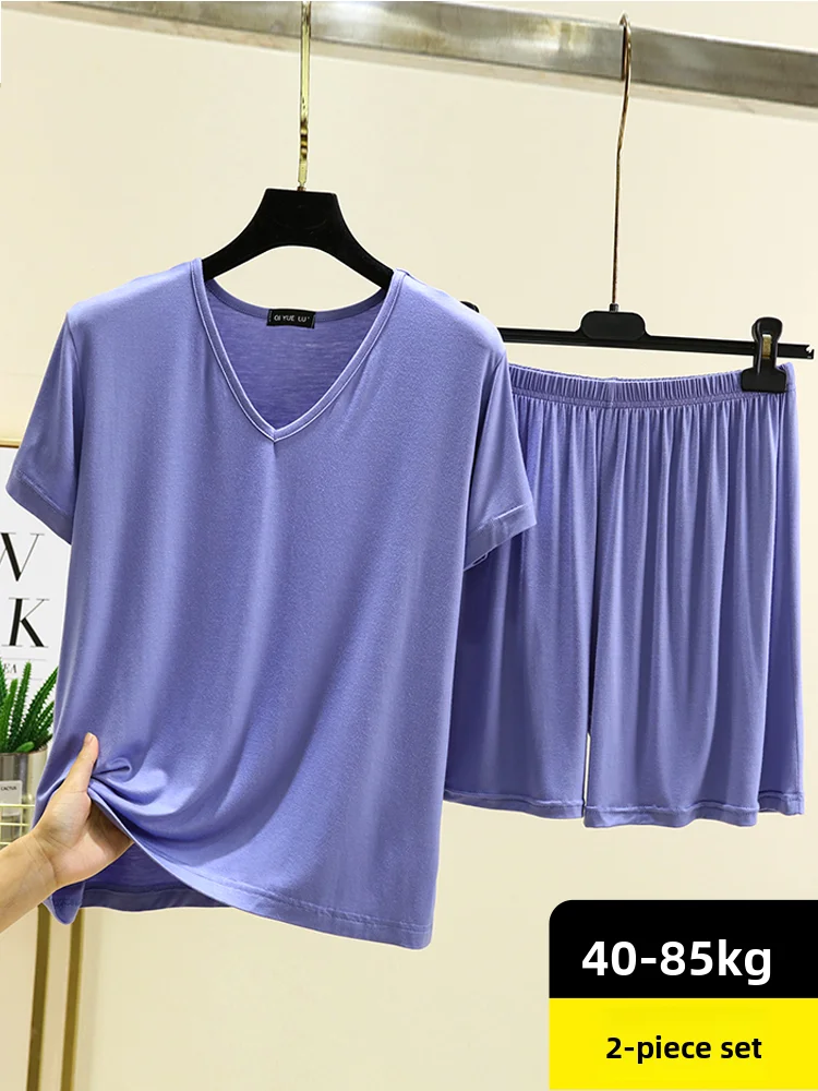 Lightweight Modal Ice Silk Sleepwear Set V-Neck Short Sleeve Shorts Loose Fit Summer Home Clothes Pure Color Comfortable Nigh...
Lightweight Modal Ice Silk Sleepwear Set V-Neck Short Sleeve Shorts Loose Fit Summer Home Clothes Pure Color Comfortable Nigh...