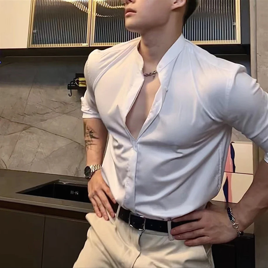 Slim Fit Long Sve Stand Collar Ice Silk Snowflake Men's irt Youth Trend Summer Season Pure Color arp Collar Design
Slim Fit Long Sve Stand Collar Ice Silk Snowflake Men's irt Youth Trend Summer Season Pure Color arp Collar Design
