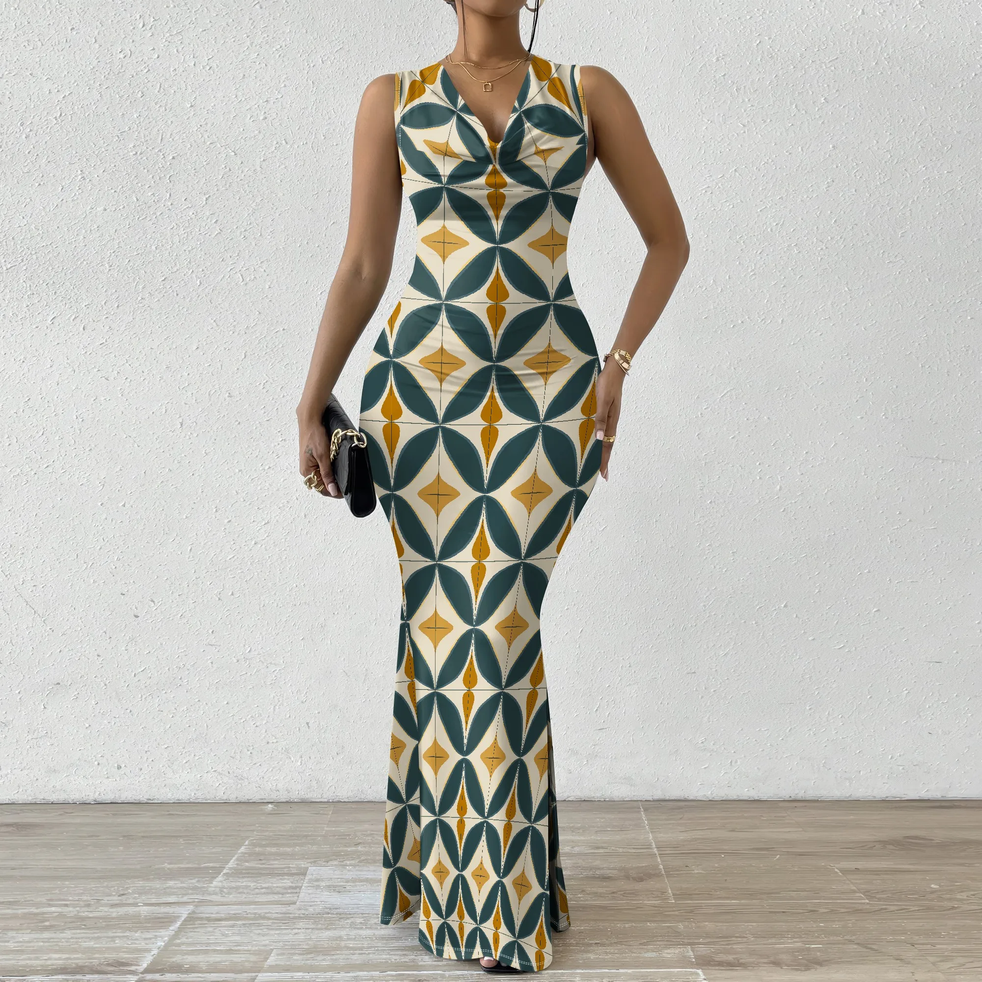 Geometric Print Women's Maxi Dress 2025 New Arrival Sleeveless V-Neck Green & Yellow XS-2XL for Cocktail Party & Evening Wear
Geometric Print Women's Maxi Dress 2025 New Arrival Sleeveless V-Neck Green & Yellow XS-2XL for Cocktail Party & Evening Wear