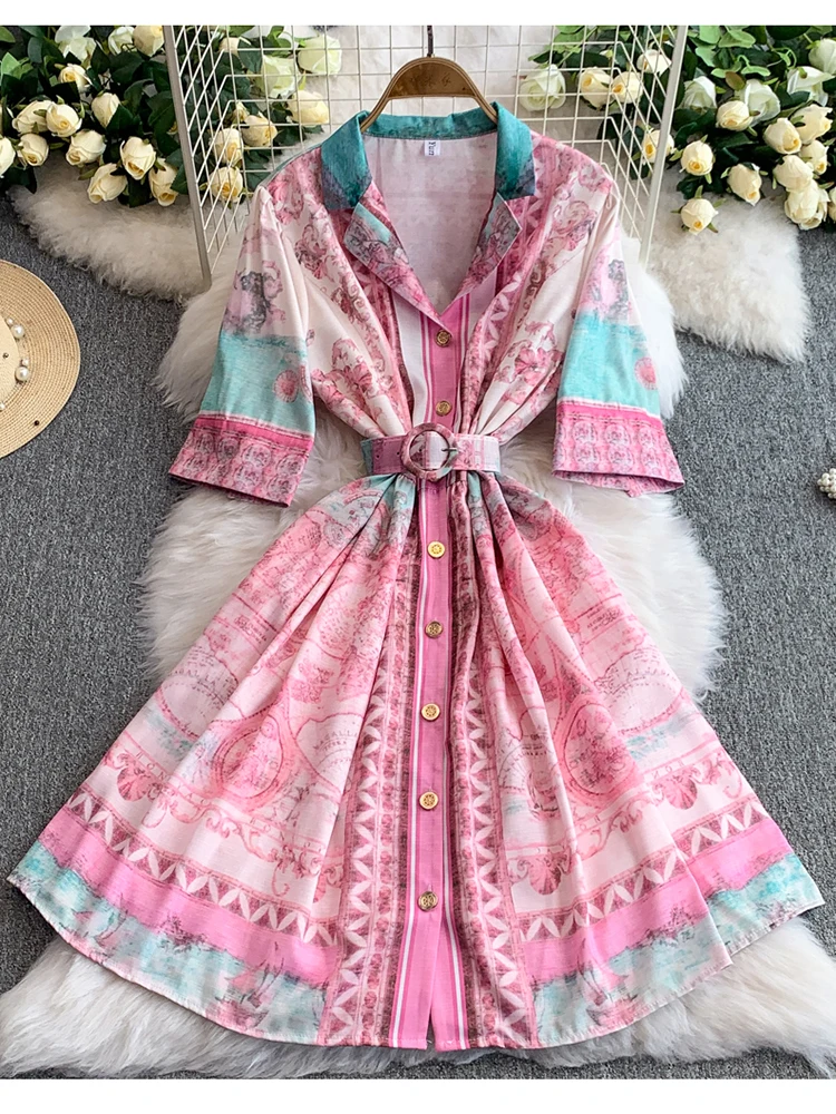 Summer Women's Notched Collar Dress French Vacation Elegant and Exquisite Printed Short Sleeved Mid Length Dress Femade Y05
Summer Women's Notched Collar Dress French Vacation Elegant and Exquisite Printed Short Sleeved Mid Length Dress Femade Y05