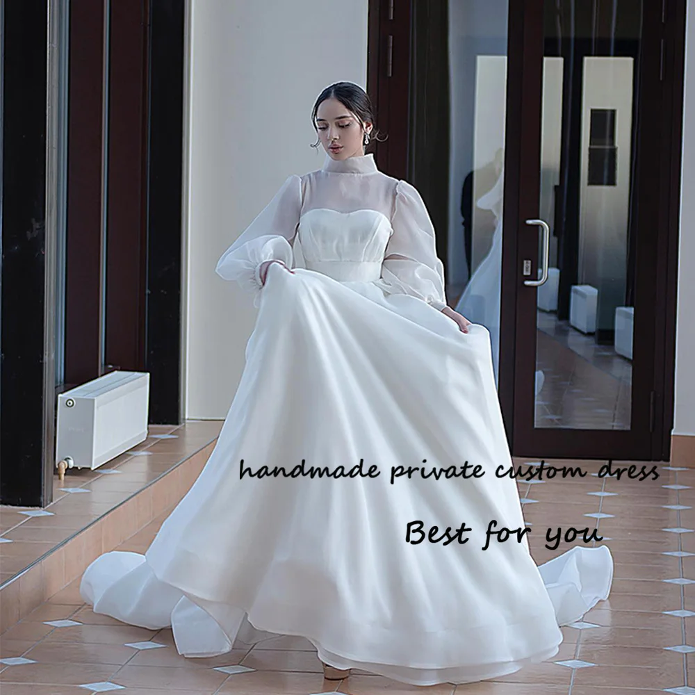 White Organza A Line Wedding Dresses Long Sleeve High Neck Princess Bride Dress with Train Vintage Church Bridal Gowns 2024
White Organza A Line Wedding Dresses Long Sleeve High Neck Princess Bride Dress with Train Vintage Church Bridal Gowns 2024