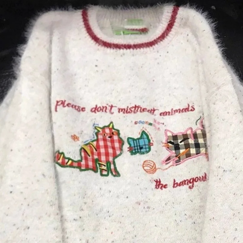 Women's Clothing Casual Loose Soft Thick Warm Sweaters Autumn Winter Chic Cartoon Embroidery Sweet Knitted Pullovers
Women's Clothing Casual Loose Soft Thick Warm Sweaters Autumn Winter Chic Cartoon Embroidery Sweet Knitted Pullovers