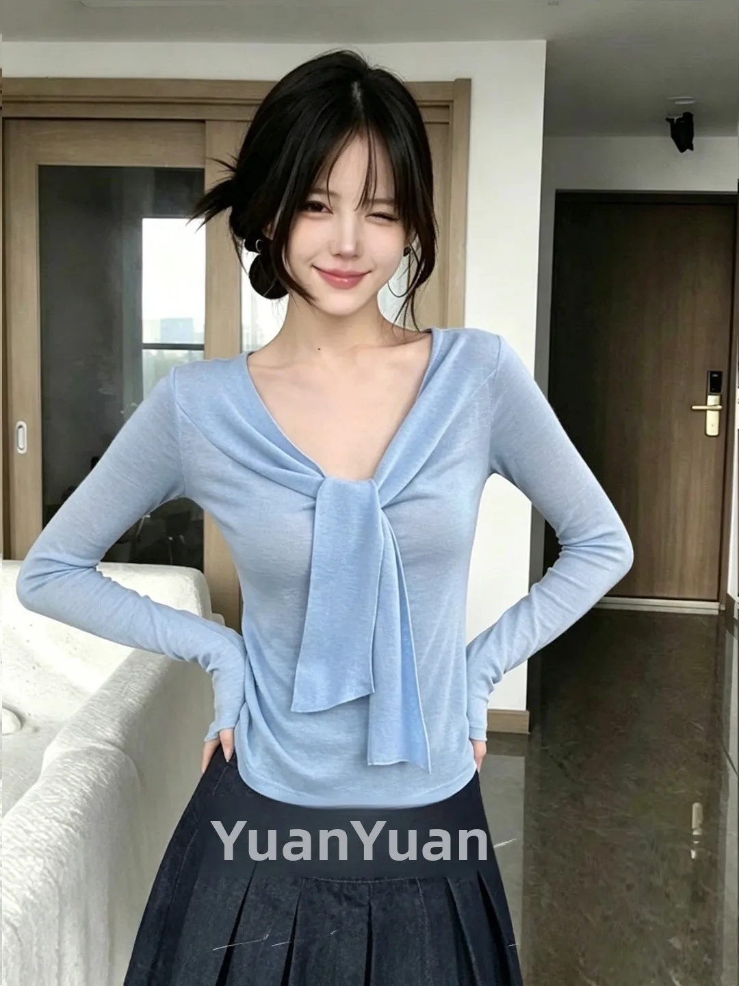 Blue Knitted Long Sleeve Women's Tunic Top with Belt Casual Base Layer Shirt Autumn New Design Sensation Anti-Aging
Blue Knitted Long Sleeve Women's Tunic Top with Belt Casual Base Layer Shirt Autumn New Design Sensation Anti-Aging
