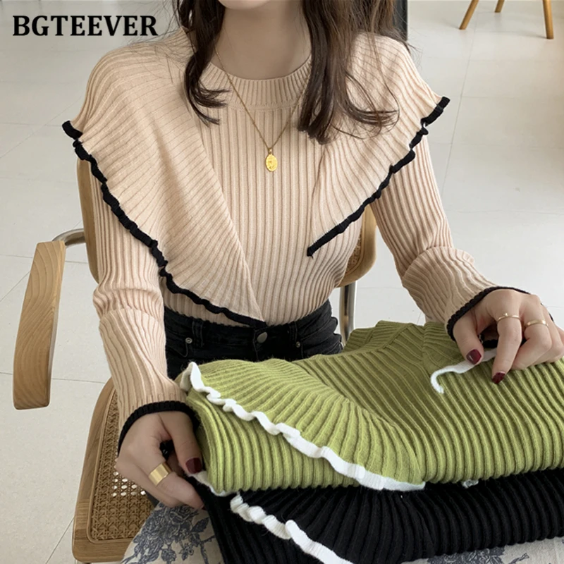 BGTEEVER Stylish Ruffles Long Sleeve Women Patchwork Sweaters Jumpers Autumn Winter Fashion O-neck Slim Ladies Knitted Pullovers
BGTEEVER Stylish Ruffles Long Sleeve Women Patchwork Sweaters Jumpers Autumn Winter Fashion O-neck Slim Ladies Knitted Pullovers