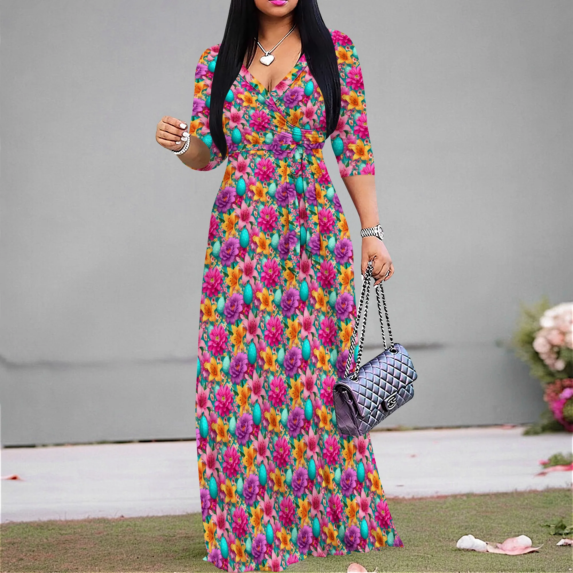 Colorful Floral Maxi Dress for Women S-2XL V-Neck Tie Waist 2025 Easter or Spring Garden Party Look
Colorful Floral Maxi Dress for Women S-2XL V-Neck Tie Waist 2025 Easter or Spring Garden Party Look