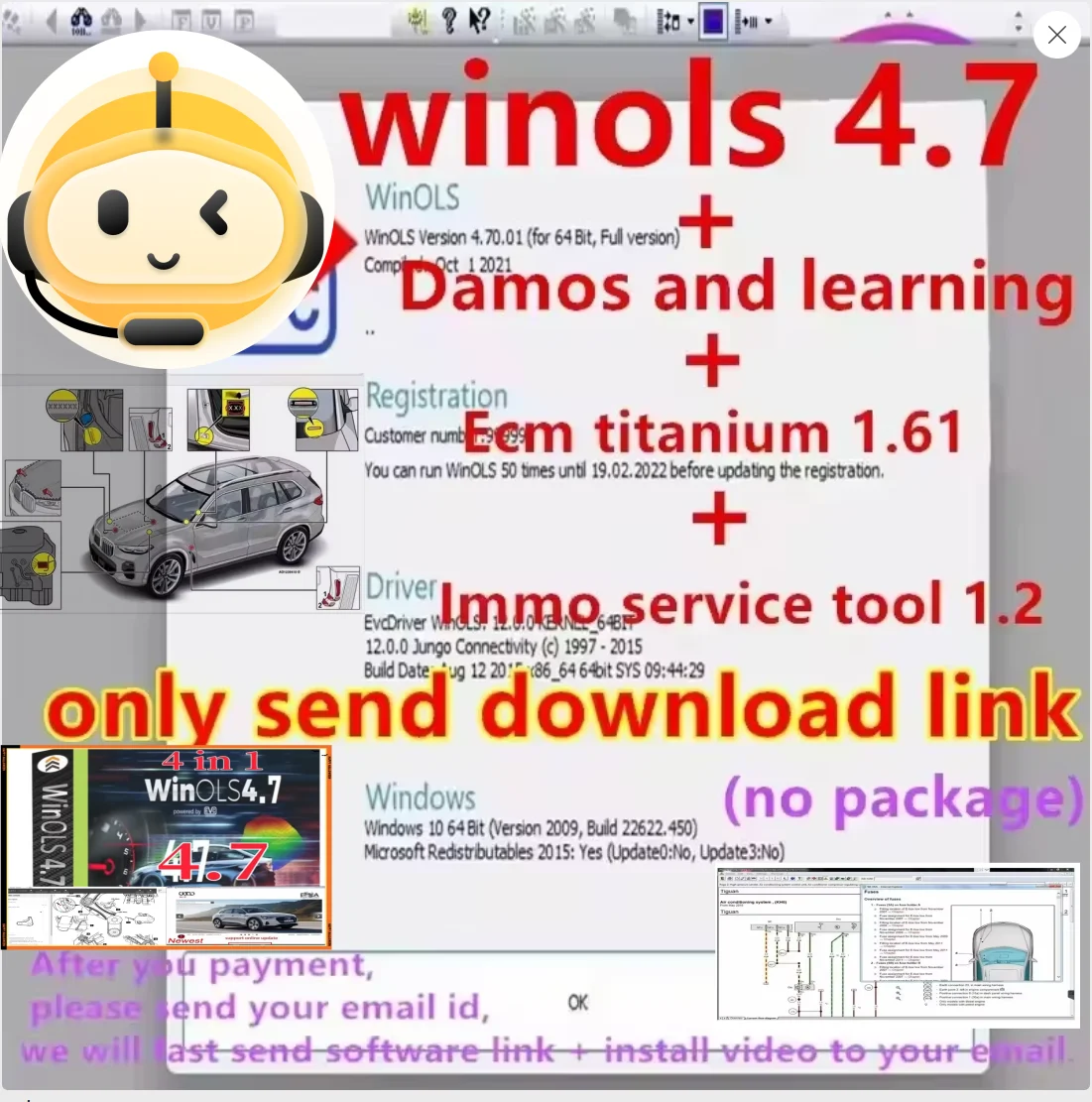 Winols 4.7 Full Activated +108GB Damos Windows 7 10 11 No Need Vmware Multi-language +ECM TITANIUM 1.61 + IMMO SERVICE Tool
Winols 4.7 Full Activated +108GB Damos Windows 7 10 11 No Need Vmware Multi-language +ECM TITANIUM 1.61 + IMMO SERVICE Tool