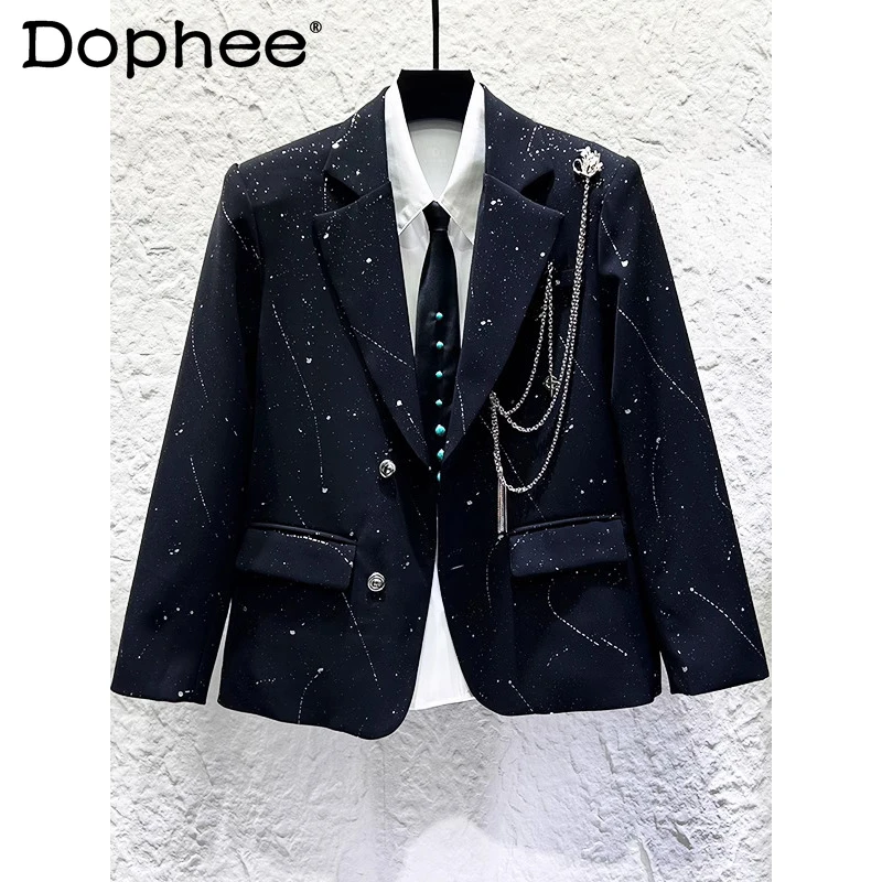 Men's 2025 Autumn New Personality Tailored Coats Male Fashion Chain Decoration Suit Jackets Men's Trendy Loose High-end Blazers
Men's 2025 Autumn New Personality Tailored Coats Male Fashion Chain Decoration Suit Jackets Men's Trendy Loose High-end Blazers