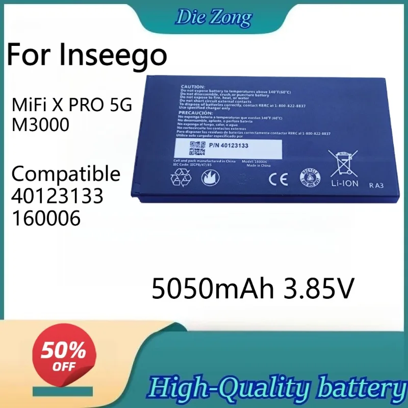 New 5050mAh 3.85V WL-IN3000 For Inseego MiFi X PRO 5G M3000 Wireless Router Compatible 40123133 160006 Rechargeable Batteries
New 5050mAh 3.85V WL-IN3000 For Inseego MiFi X PRO 5G M3000 Wireless Router Compatible 40123133 160006 Rechargeable Batteries