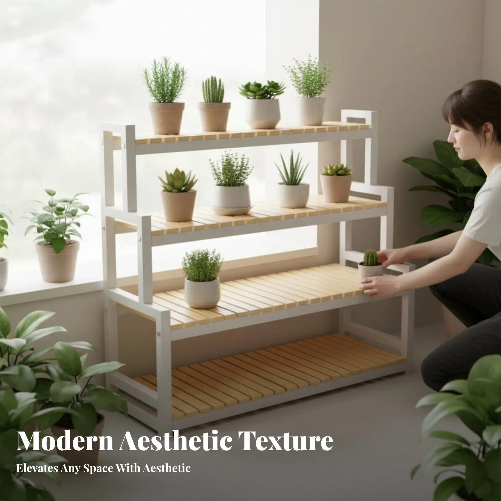Rolling Step Shelf Ladder Design Rolling Flower Pot Holder Multi-Tier Design Movable with Casters for Retail Shop, Balcony
Rolling Step Shelf Ladder Design Rolling Flower Pot Holder Multi-Tier Design Movable with Casters for Retail Shop, Balcony