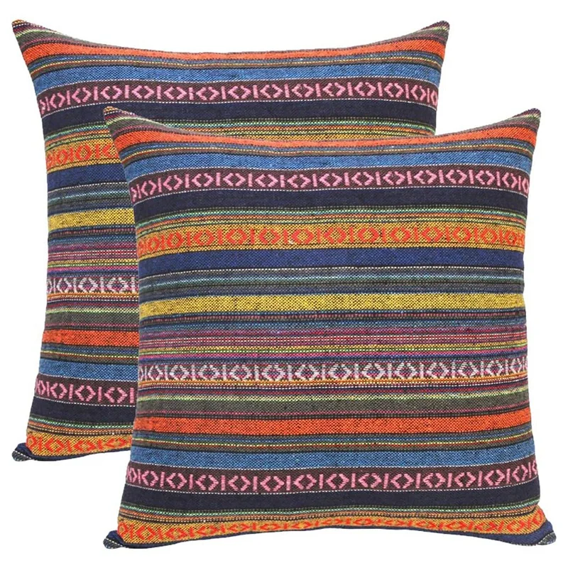 New Set Of 2 Bohemian Throw Pillow Covers Decorative Boho Mexican Retro Stripe Multicolor Pillow Cases, For Sofa 18X18inch
New Set Of 2 Bohemian Throw Pillow Covers Decorative Boho Mexican Retro Stripe Multicolor Pillow Cases, For Sofa 18X18inch