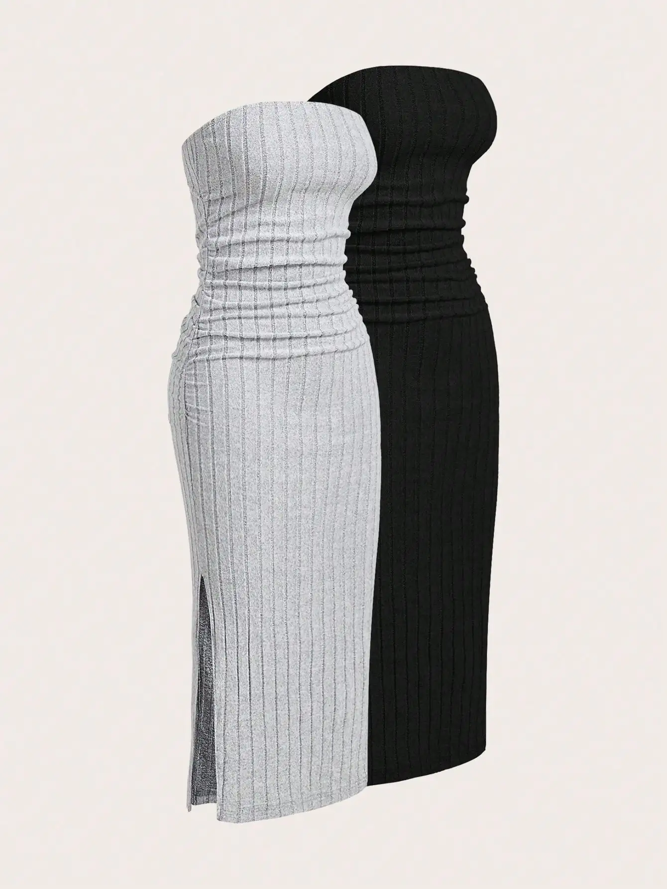 Women's Ribbed Knit Tube Dress with Side Slit, 2-Pack in Gray & Black
Women's Ribbed Knit Tube Dress with Side Slit, 2-Pack in Gray & Black