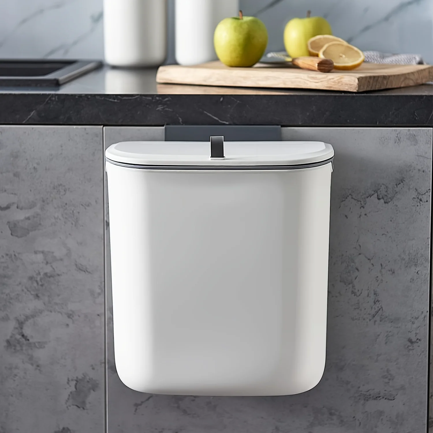 9.5L Hanging Kitchen Compost Bin with Lid, Wall Mounted Slide Open, Under Sink Plastic Garbage Can - White Trash bag holder
9.5L Hanging Kitchen Compost Bin with Lid, Wall Mounted Slide Open, Under Sink Plastic Garbage Can - White Trash bag holder
