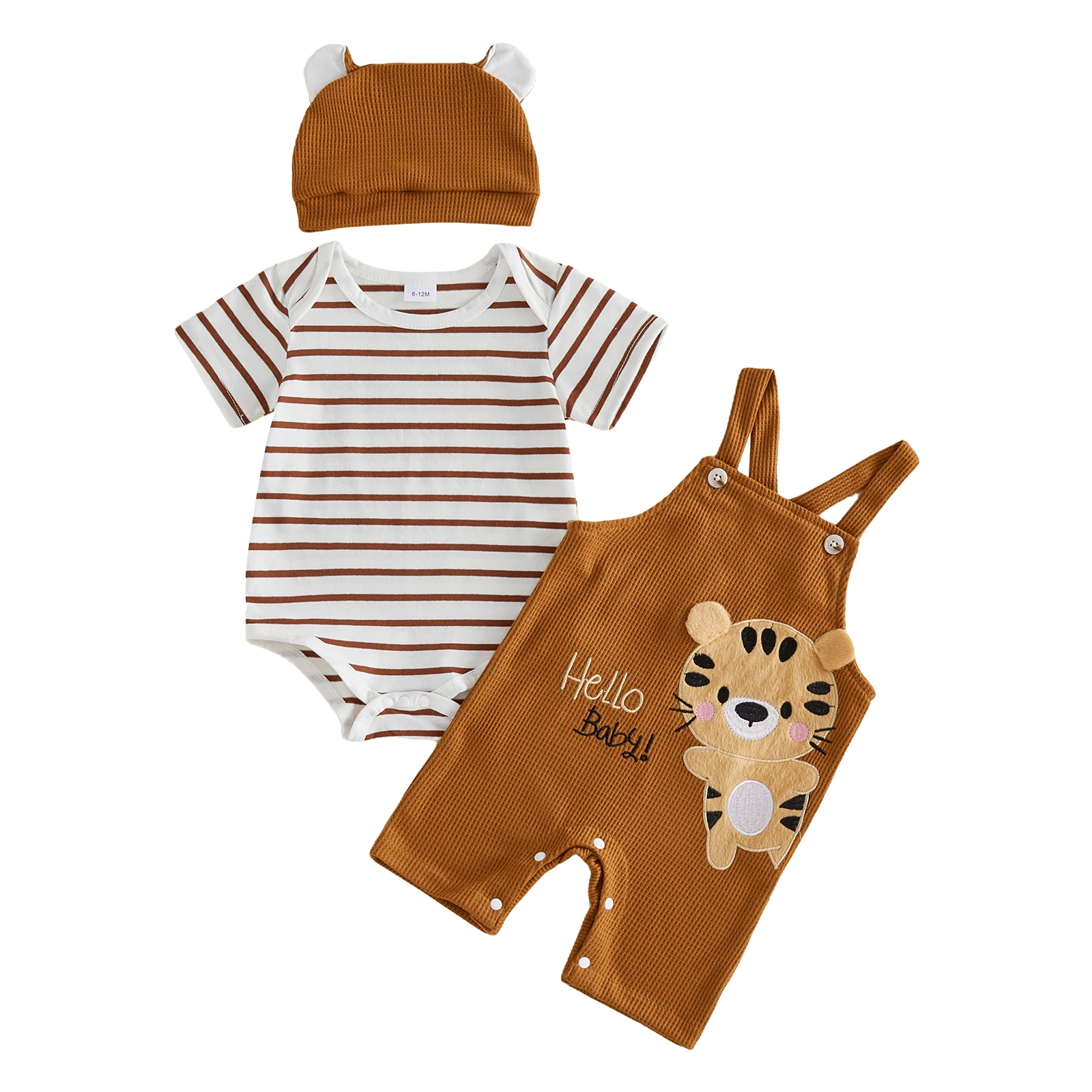 Baby Summer Clothes Stripe Print Short Sleeve Romper Animal Embroidery Overall Pants and Hat 3Pcs Outfit
Baby Summer Clothes Stripe Print Short Sleeve Romper Animal Embroidery Overall Pants and Hat 3Pcs Outfit
