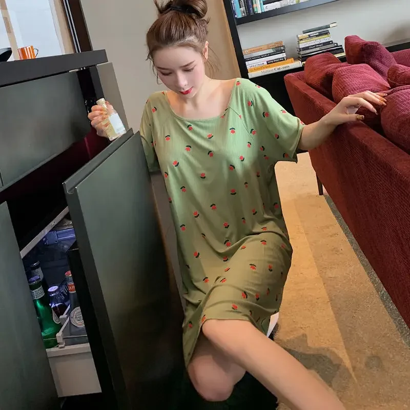 Sleepshirts Women Nightgowns Sleepwear Criss-cross Soft Modal Thin O-neck Print Stylish Leisure Korean Womens 2XL Chic
Sleepshirts Women Nightgowns Sleepwear Criss-cross Soft Modal Thin O-neck Print Stylish Leisure Korean Womens 2XL Chic
