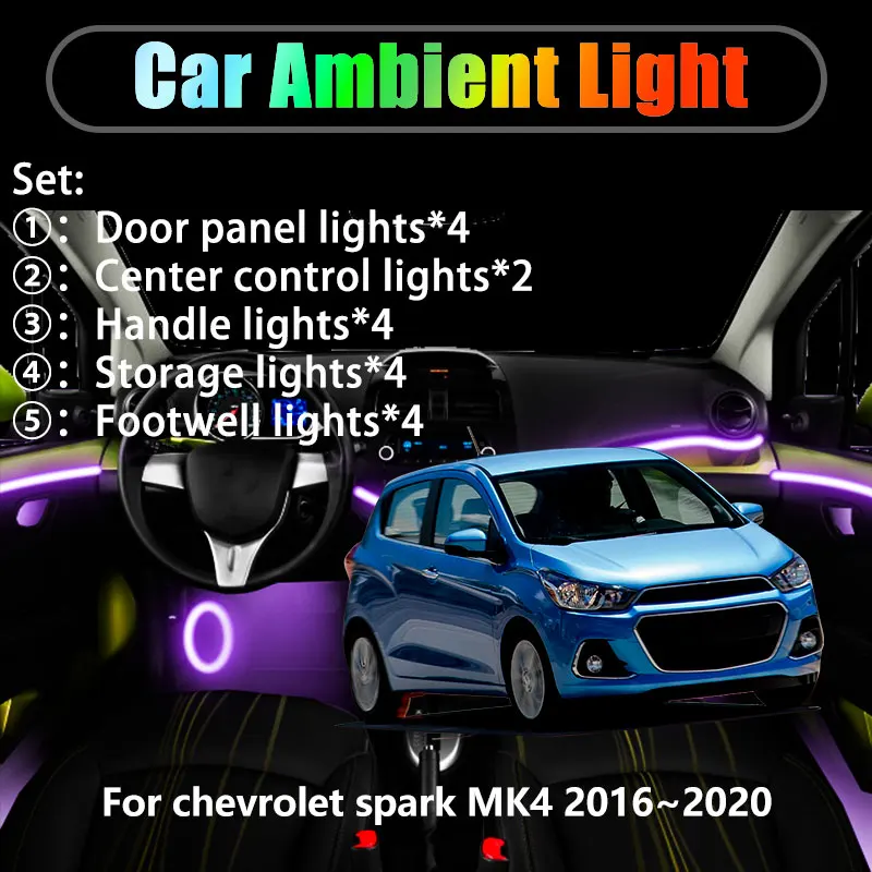 Для chevrolet spark MK4 2016 ~ 2020 M400 2/18 в 1 Автомобильное окружающее освещение Светодиодные внутренние светодиодные фонари багажника USB RGB Ensemble Streamer
Для chevrolet spark MK4 2016 ~ 2020 M400 2/18 в 1 Автомобильное окружающее освещение Светодиодные внутренние светодиодные фонари багажника USB RGB Ensemble Streamer