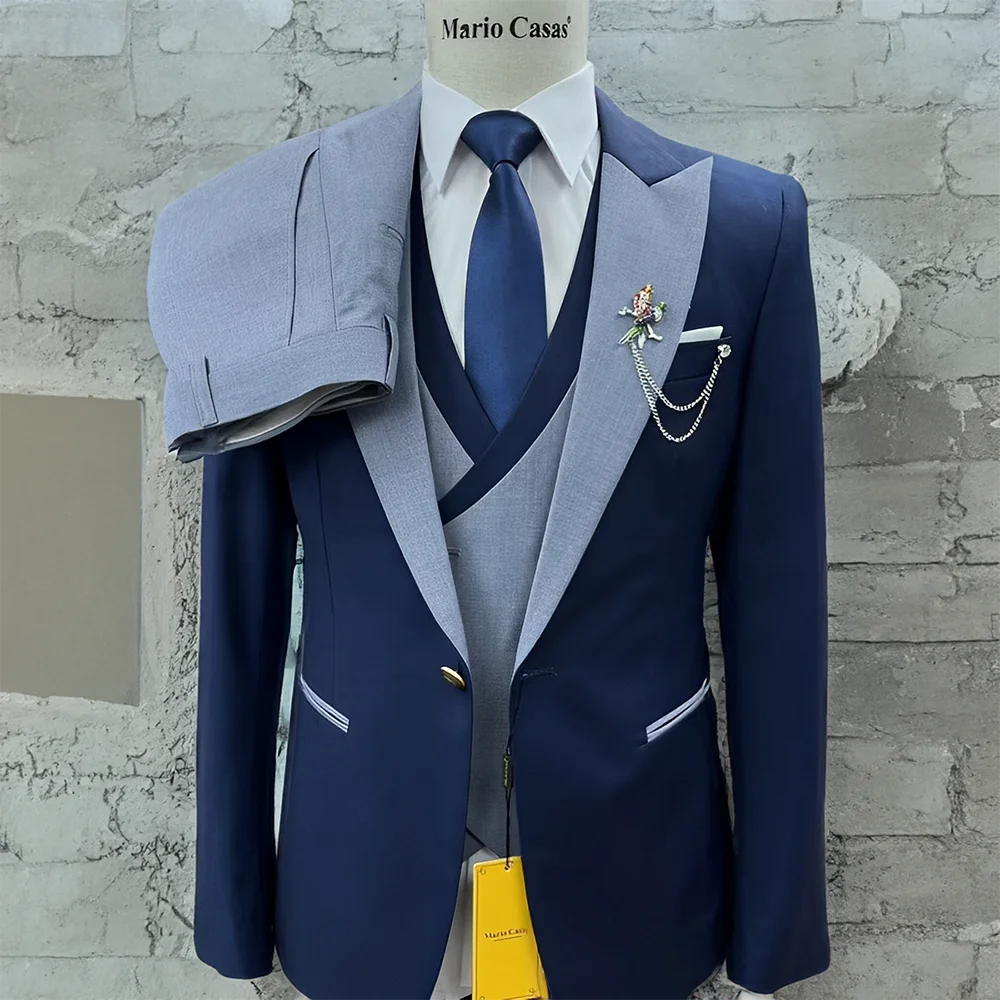 Navy blue Men's Suit, Gray Collar Pants Vest 3 Piece Suit, Wedding Tuxedo for Groom, Custom Size, High quality Blazer
Navy blue Men's Suit, Gray Collar Pants Vest 3 Piece Suit, Wedding Tuxedo for Groom, Custom Size, High quality Blazer