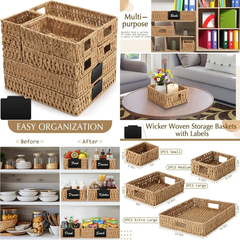 Multi-Size Handwoven Paper Rope Storage Baskets with Handles for Organizing, Ideal for Shelves, Closets, and Pantries
Multi-Size Handwoven Paper Rope Storage Baskets with Handles for Organizing, Ideal for Shelves, Closets, and Pantries