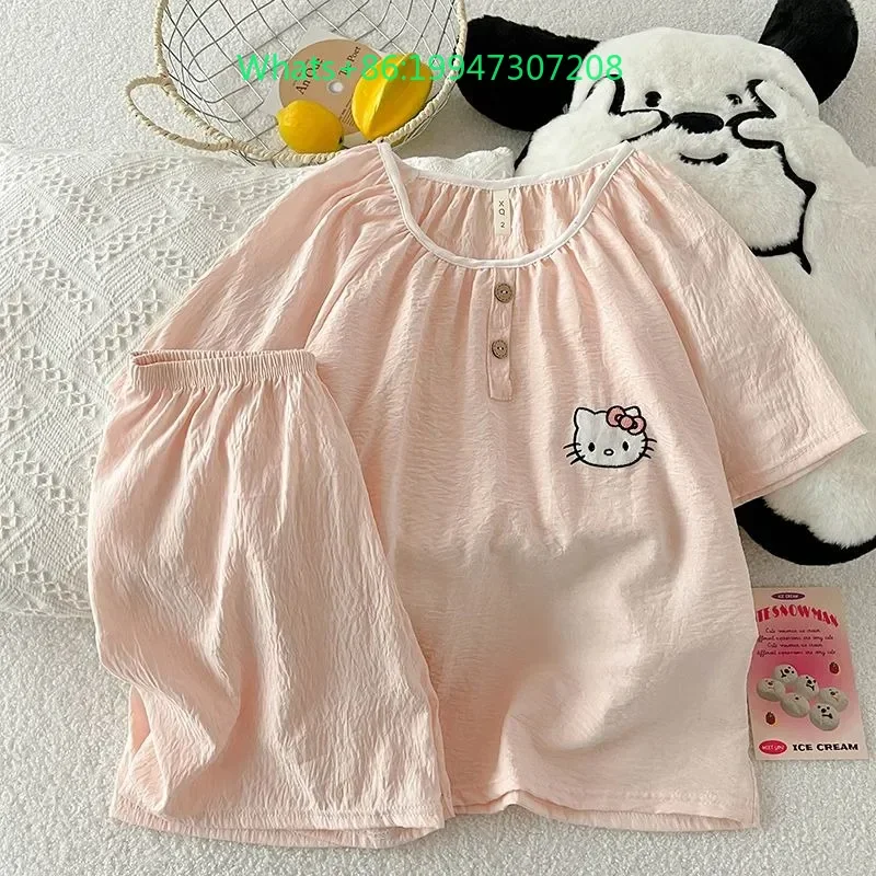 2025 new summer Hello Kitty sweet pajamas pink two-piece set of short-sleeved shorts Hello Kitty cotton women's loungewear
2025 new summer Hello Kitty sweet pajamas pink two-piece set of short-sleeved shorts Hello Kitty cotton women's loungewear