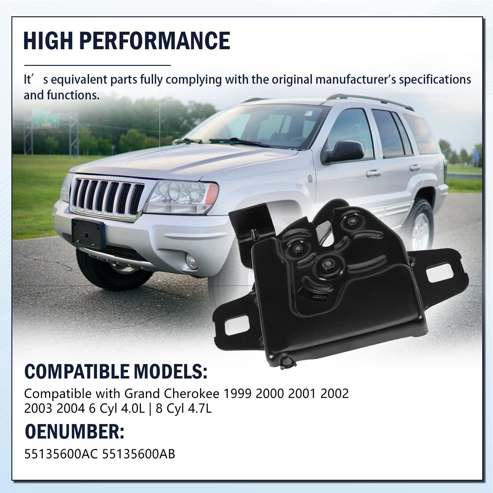 55135600AC Замок защелки капота, совместимый с Jeep Grand Chreokee 1999-2004 гг.
55135600AC Замок защелки капота, совместимый с Jeep Grand Chreokee 1999-2004 гг.