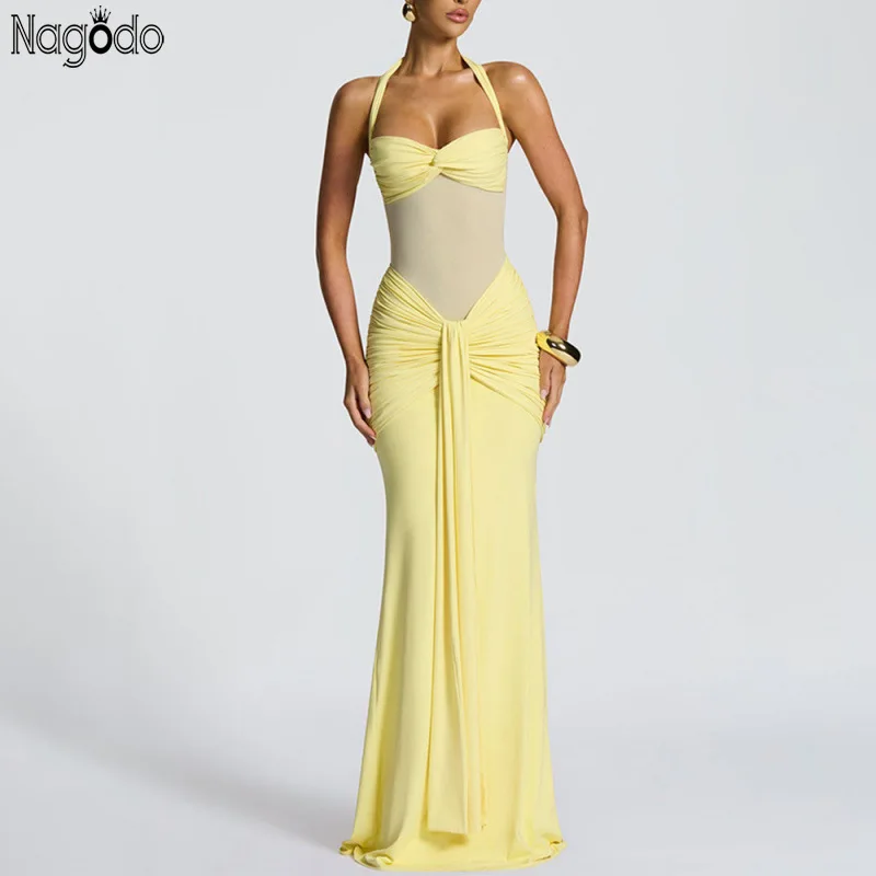 Nagodo Women Halter Sexy Party Long Dress Sleeveless Backless Pleated Evening Maxi Dress See Through Slim Elegant Prom Vestidos
Nagodo Women Halter Sexy Party Long Dress Sleeveless Backless Pleated Evening Maxi Dress See Through Slim Elegant Prom Vestidos