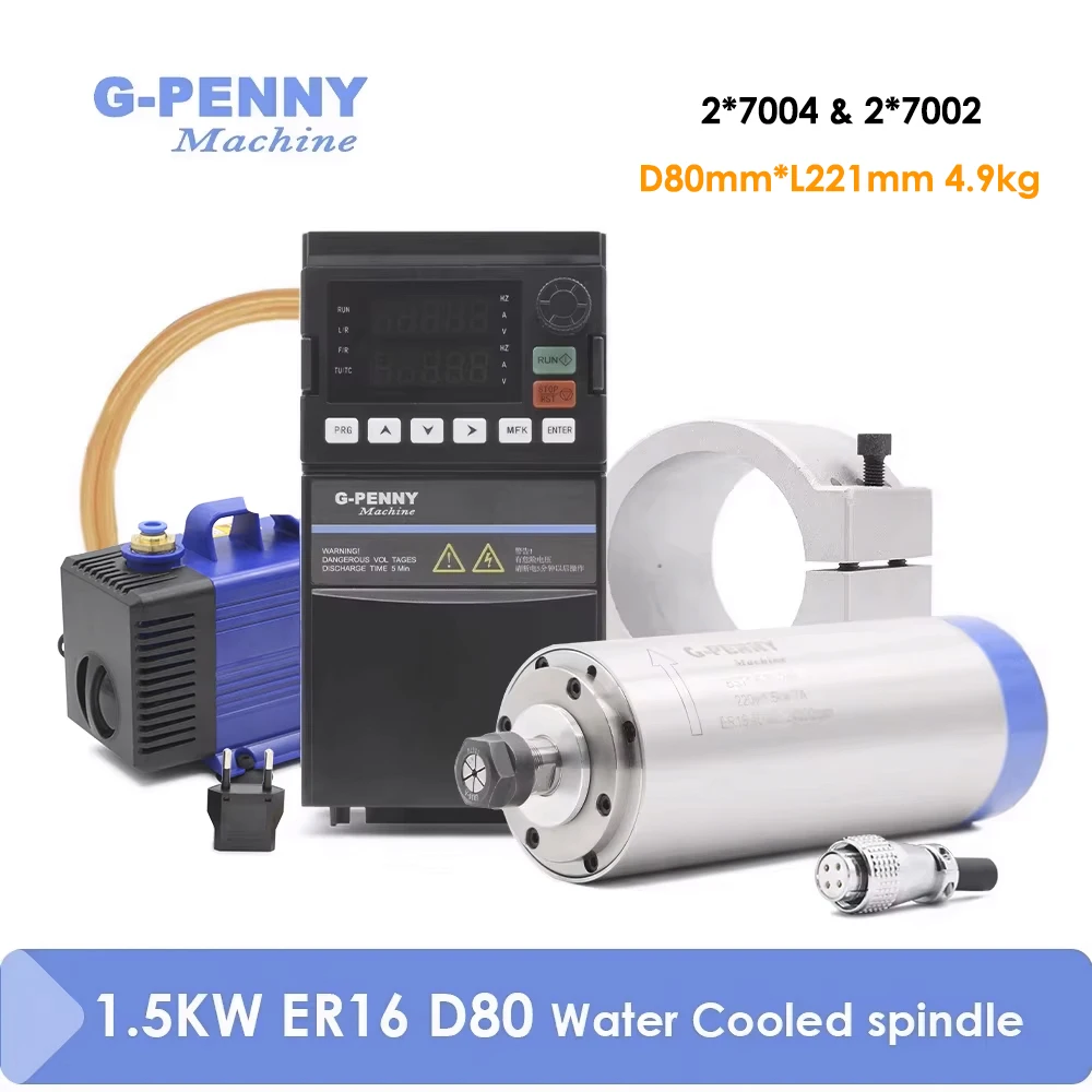 Комплект шпинделя G-Penny 1.5кВт ER16 D80 с водяным охлаждением и частотный преобразователь YF42 1.5кВт, держатель и насос 75Вт для фрезерного станка с ЧПУ
Комплект шпинделя G-Penny 1.5кВт ER16 D80 с водяным охлаждением и частотный преобразователь YF42 1.5кВт, держатель и насос 75Вт для фрезерного станка с ЧПУ