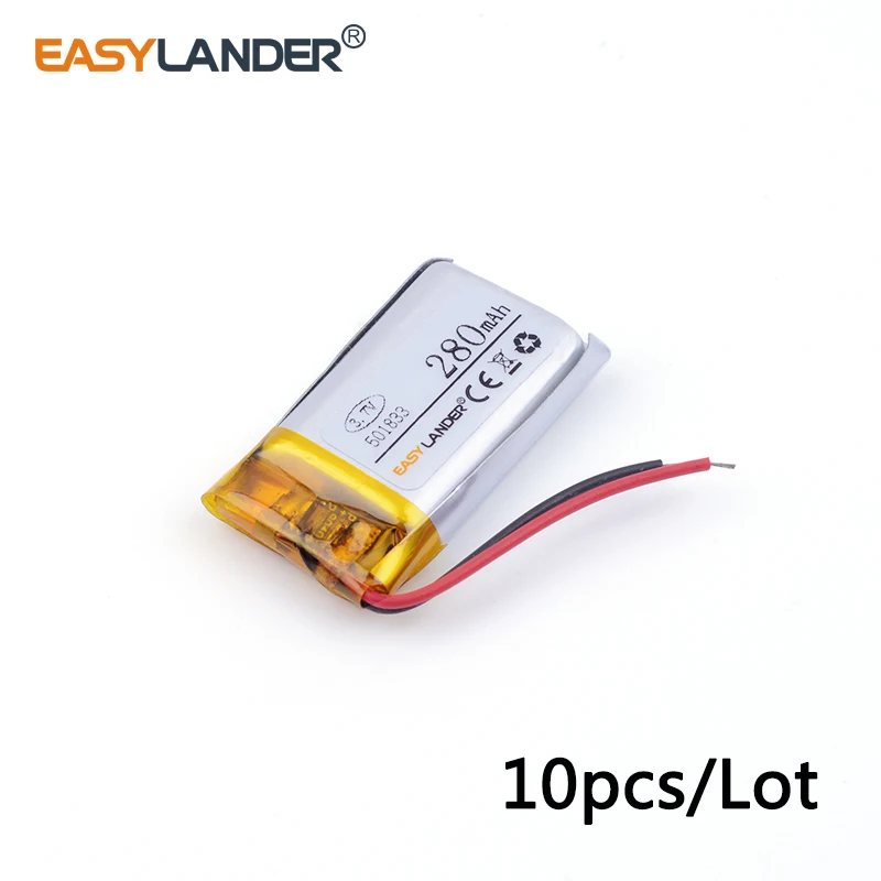 10pcs/Lot 501833 280mAh 3.7v lithium Li ion polymer rechargeable battery For Bluetooth Headset Smart watch Sports bracelet mouse
10pcs/Lot 501833 280mAh 3.7v lithium Li ion polymer rechargeable battery For Bluetooth Headset Smart watch Sports bracelet mouse