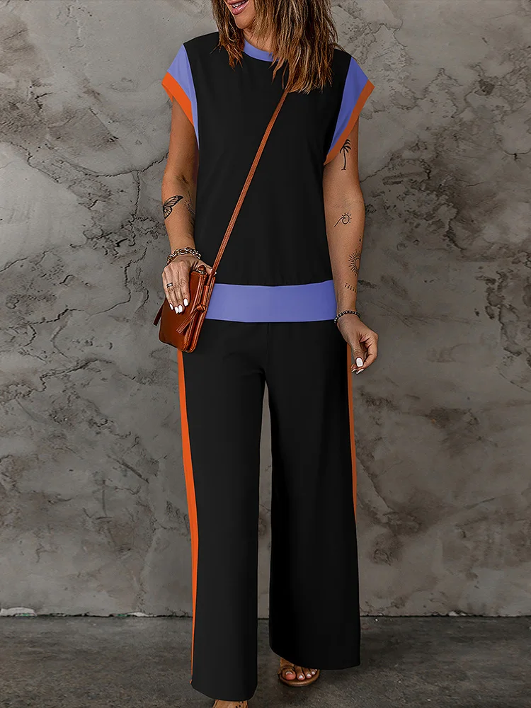 O-Neck Loose Patchwork 2PCS Outfit, Women Spring Summer Loungewear Pullover Top Matching Sets, Short Sleeve Elegant Ladies Suits
O-Neck Loose Patchwork 2PCS Outfit, Women Spring Summer Loungewear Pullover Top Matching Sets, Short Sleeve Elegant Ladies Suits
