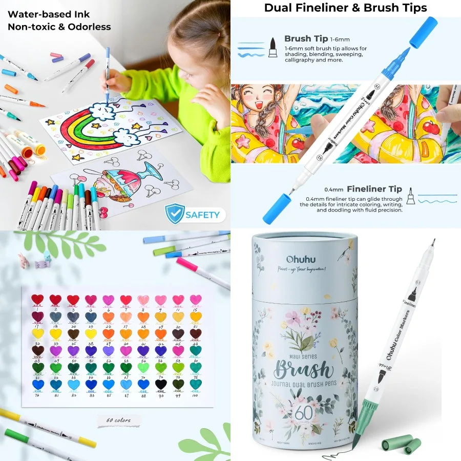 Ohuhu Markers for Adult Coloring Books No Bleeding 60 Colors Coloring Markers Water-based Dual Tips Fineliner Brush Drawing Pen
Ohuhu Markers for Adult Coloring Books No Bleeding 60 Colors Coloring Markers Water-based Dual Tips Fineliner Brush Drawing Pen