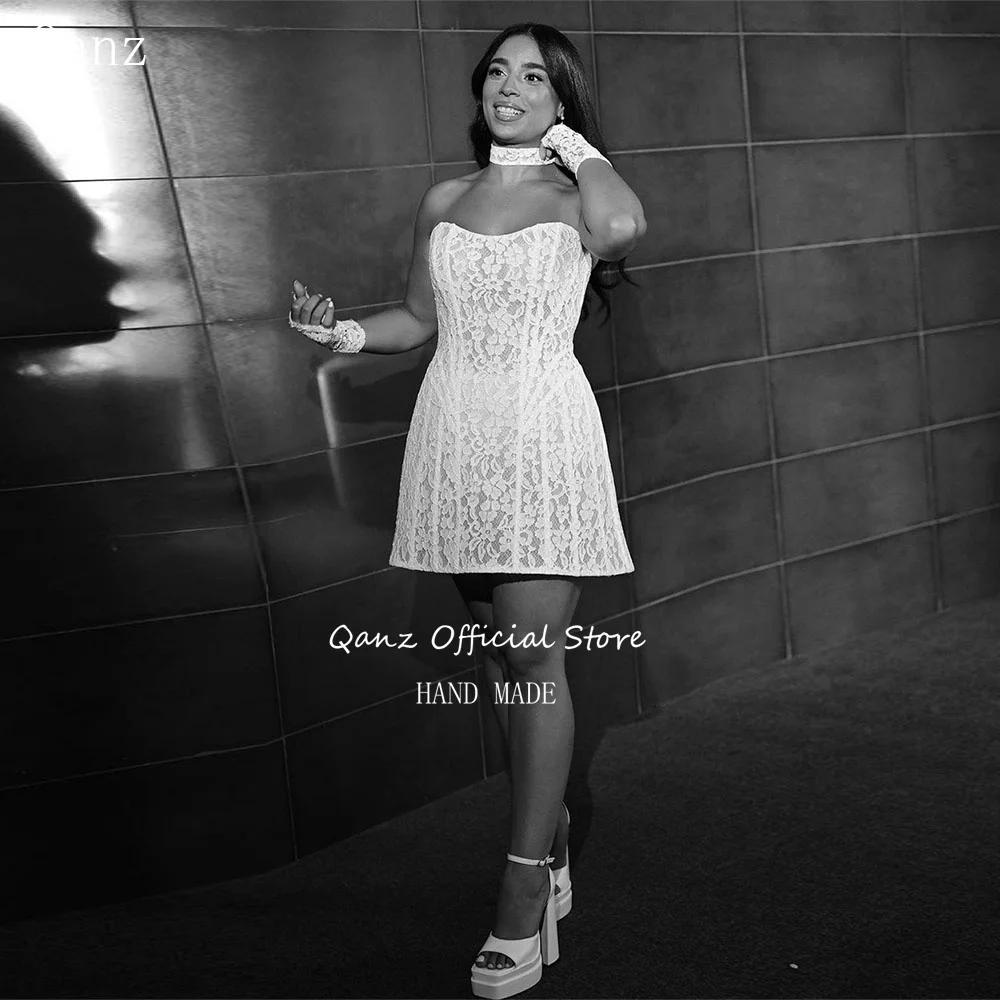 Qanz Full Lace Mini Short Wedding Dresses Strapless Bone Lace Up Back Bride Dress No Gloves Sexy See Through Vestido De Noiva
Qanz Full Lace Mini Short Wedding Dresses Strapless Bone Lace Up Back Bride Dress No Gloves Sexy See Through Vestido De Noiva
