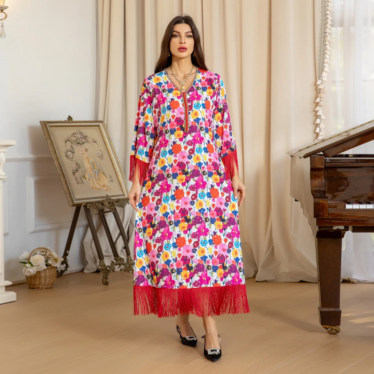 AB366 Jalabiya New Style Women's Gold Foil Print Elegant Dubai Muslim Abaya
AB366 Jalabiya New Style Women's Gold Foil Print Elegant Dubai Muslim Abaya