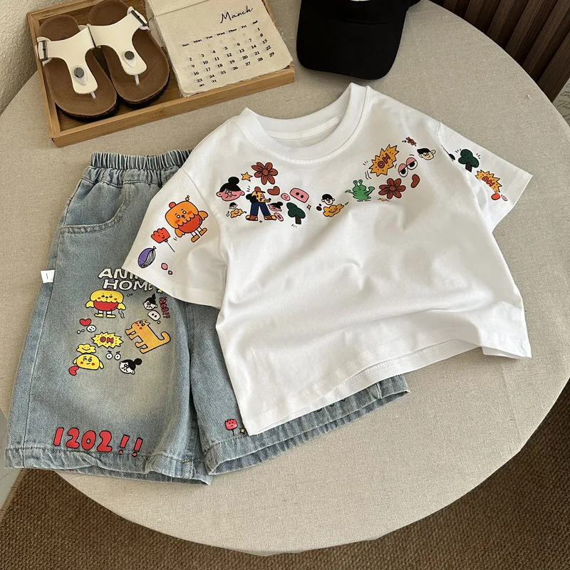 Boys Loose Casual Sets Summer Teen Cartoon T-shirts+Denim Shorts 2Pcs Set Kids Short Sleeve Clothes Suits Children Print Outfit
Boys Loose Casual Sets Summer Teen Cartoon T-shirts+Denim Shorts 2Pcs Set Kids Short Sleeve Clothes Suits Children Print Outfit