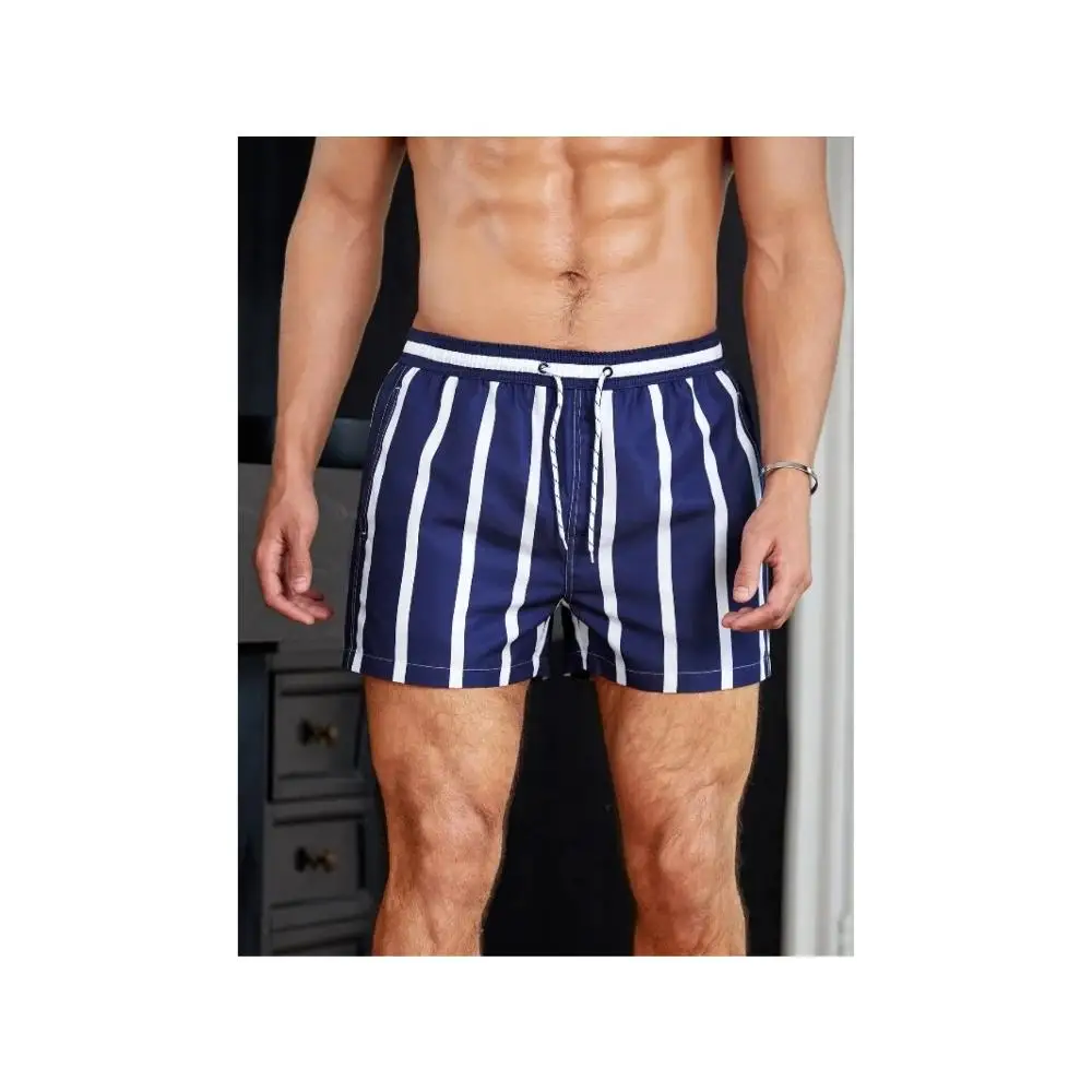 Striped Print Men's Beach Shorts, Drawstring Waist Casual Vacation Trunks
Striped Print Men's Beach Shorts, Drawstring Waist Casual Vacation Trunks