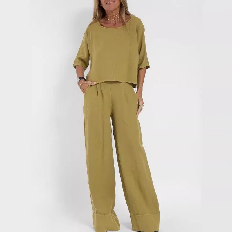 Summer Fashion New Solid Cotton Linen 2 Pieces Sets For Women Casual O-neck Short Sleeved Top + Wide Leg Pants Two Piece Set
Summer Fashion New Solid Cotton Linen 2 Pieces Sets For Women Casual O-neck Short Sleeved Top + Wide Leg Pants Two Piece Set