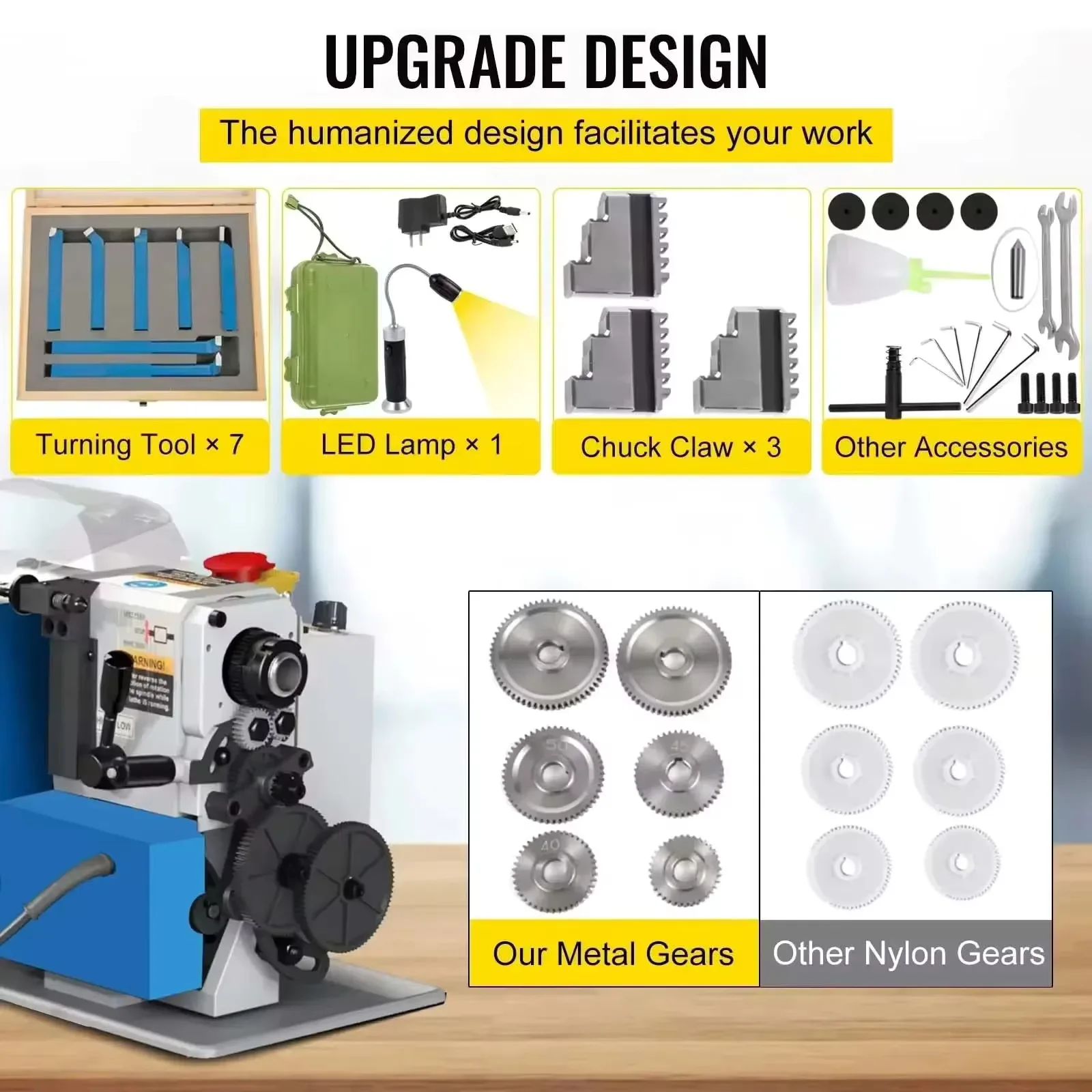 VEVOR Metal Lathe, 180 x 350 mm Benchtop Lathe, 550W Variable Speed 2250RPM Metal Lathe, with 3-jaw Chuck CNC Mini Lathe Machine
VEVOR Metal Lathe, 180 x 350 mm Benchtop Lathe, 550W Variable Speed 2250RPM Metal Lathe, with 3-jaw Chuck CNC Mini Lathe Machine