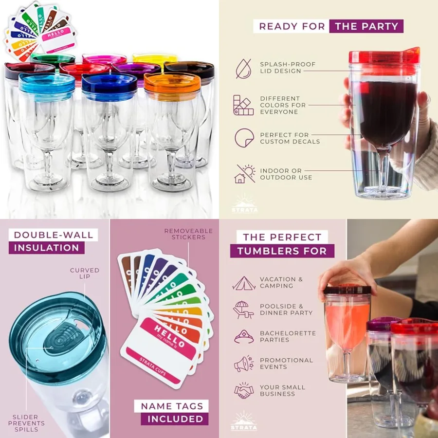 Insulated Wine Tumbler With Lid SET OF 10 BONUS Name Decals - Outdoor Acrylic Plastic Wine Glasses, 10oz Cup Tumblers in 10 Col
Insulated Wine Tumbler With Lid SET OF 10 BONUS Name Decals - Outdoor Acrylic Plastic Wine Glasses, 10oz Cup Tumblers in 10 Col