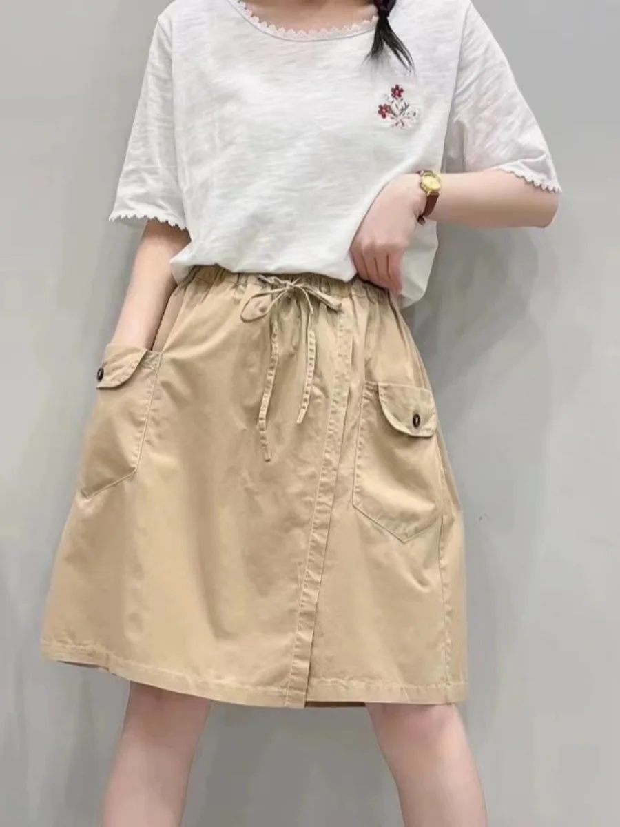 Summer New High Waist A-Line Skirt Thin Cotton Fabric Five-Quarter Workwear orts Skirt Versatile Commute Sle Pure Color
Summer New High Waist A-Line Skirt Thin Cotton Fabric Five-Quarter Workwear orts Skirt Versatile Commute Sle Pure Color