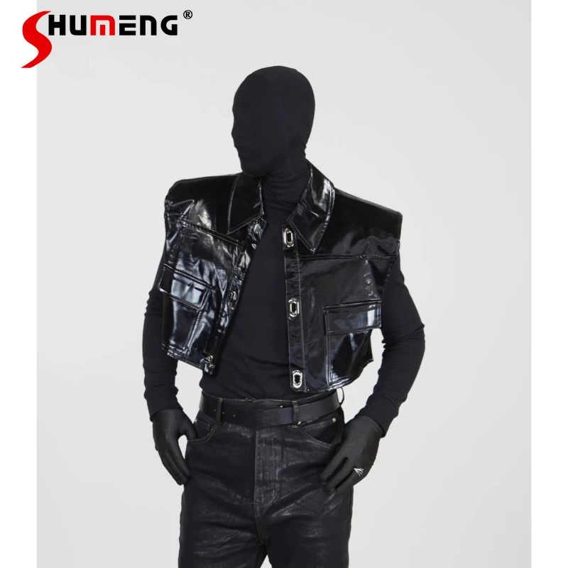 Men's 2025 Summer New Shiny Glossy Faux Leather Vests Male Shoulder Pads Fashion Vest Jackets Trendy Sleeveless Loose Tank Tops
Men's 2025 Summer New Shiny Glossy Faux Leather Vests Male Shoulder Pads Fashion Vest Jackets Trendy Sleeveless Loose Tank Tops