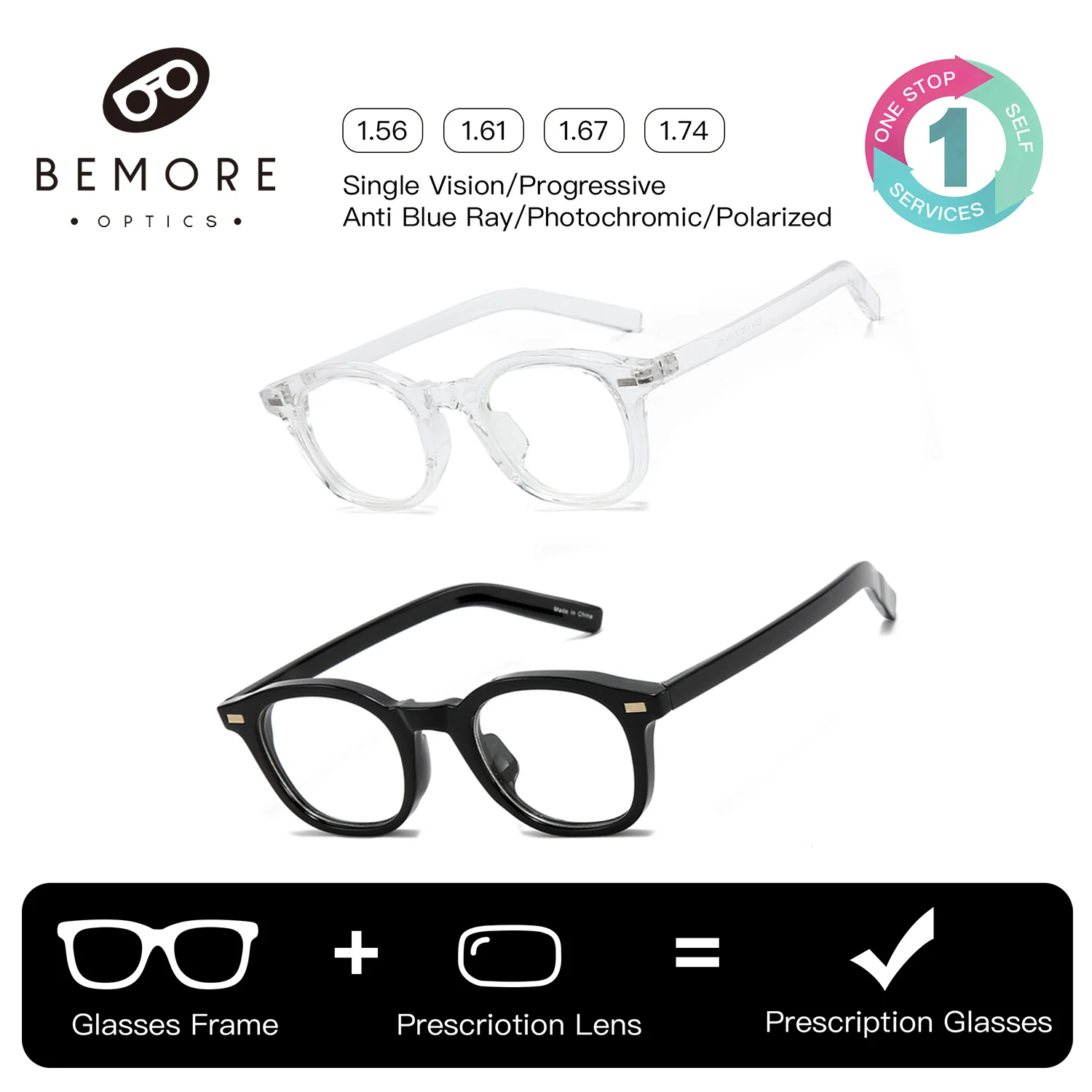 BEMORE Fashion Square Progressive Prescription Glasses for Men Anti Blue Light/Photochromic Optical Eyeglasses
BEMORE Fashion Square Progressive Prescription Glasses for Men Anti Blue Light/Photochromic Optical Eyeglasses