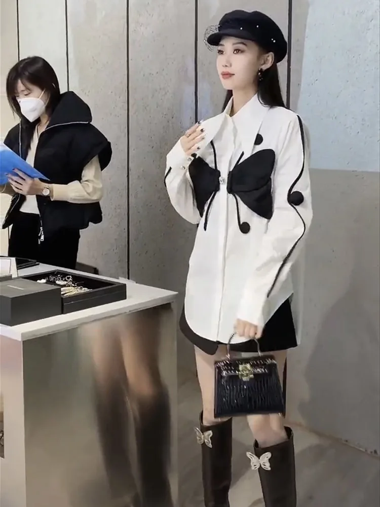 European style heavy industry shirt women early spring new fresh butterfly bow color collision slimming trendy white shirt
European style heavy industry shirt women early spring new fresh butterfly bow color collision slimming trendy white shirt