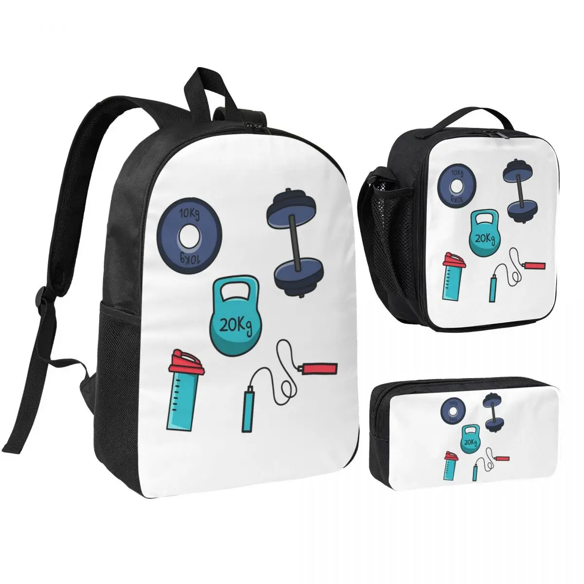 Gym Essentials Shaker, Kettlebell, Dumbbells, Rope Backpack BookBag School Bag Shoulder Bags 3ps Insulated Lunch Bag Pencil Case
Gym Essentials Shaker, Kettlebell, Dumbbells, Rope Backpack BookBag School Bag Shoulder Bags 3ps Insulated Lunch Bag Pencil Case